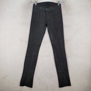J Brand Black Denim Vera Coated Steal Leathery Low Rise Slits Skinny Jeans